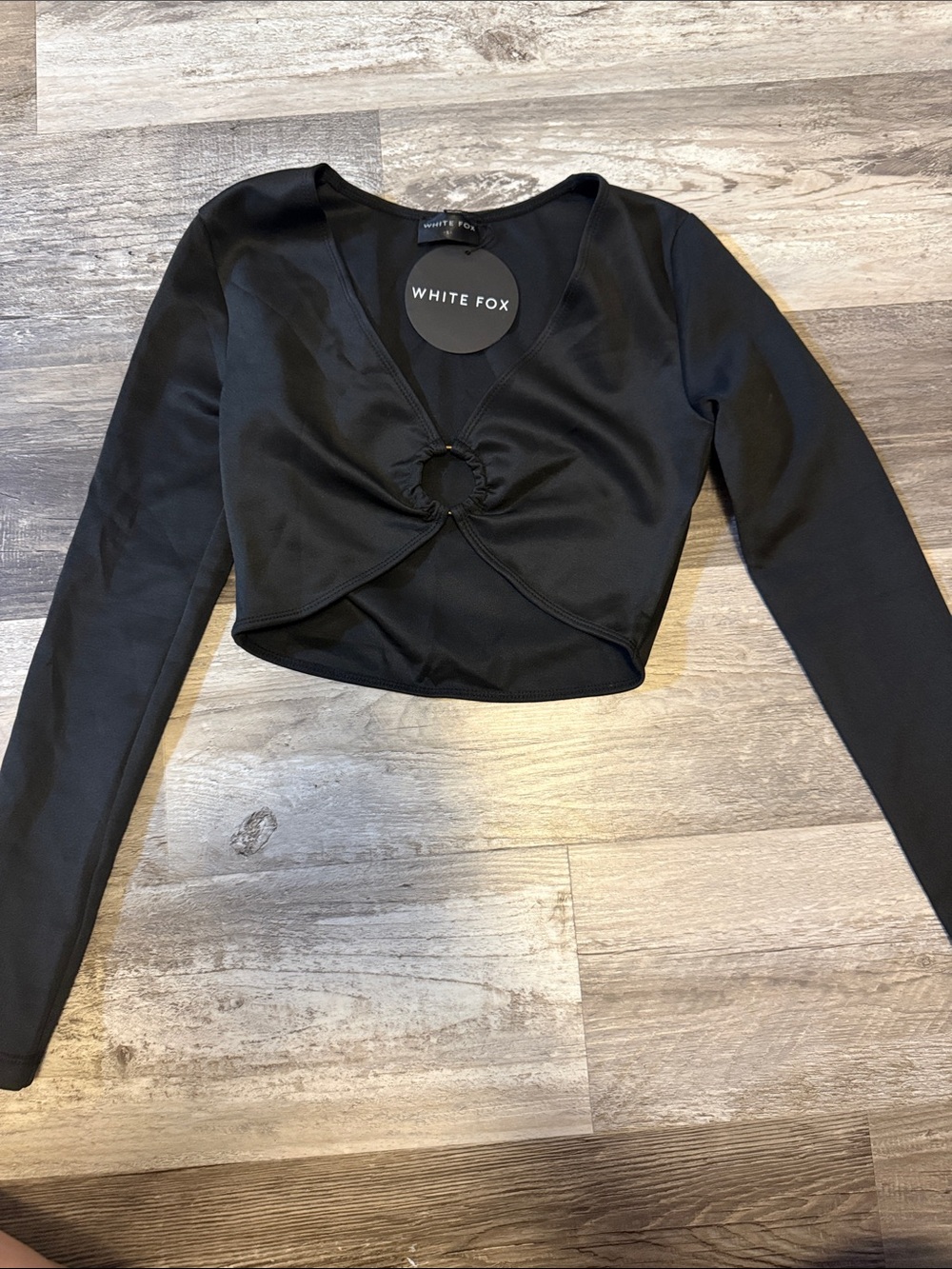 White Fox Boutique Black Long-Sleeve Ring-Detail Crop Top